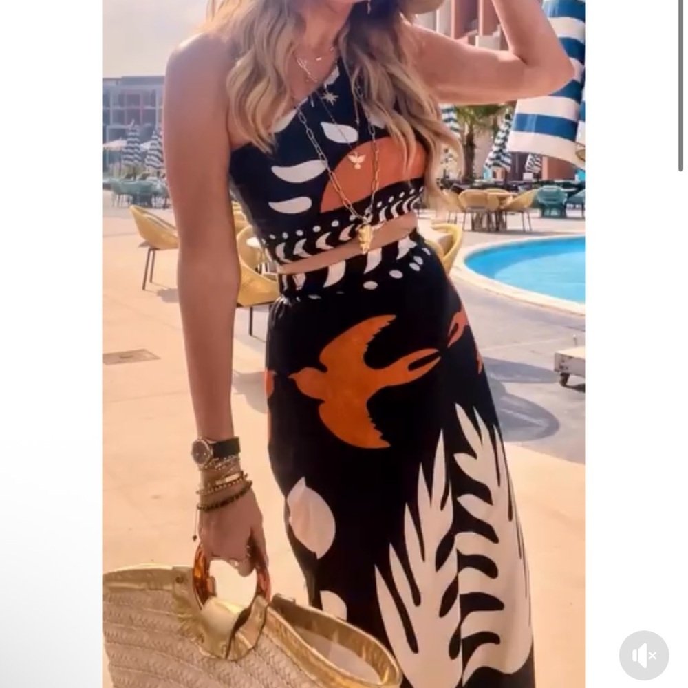 Commense Black Orange and White Printed Bikini Set